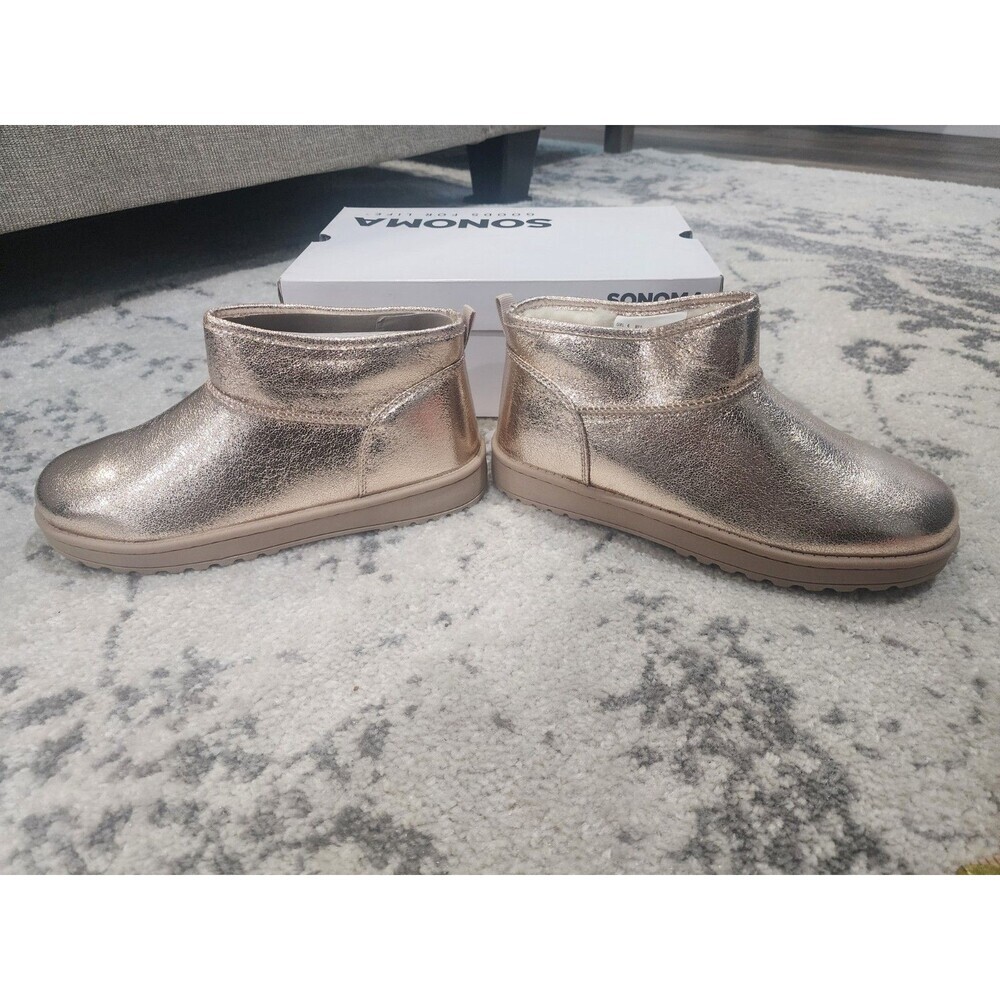 Sonoma Goods For Life Kazz Big Girls 6 Ankle Boots Gold Glitter Faux Fur Lining - Picture 3 of 8